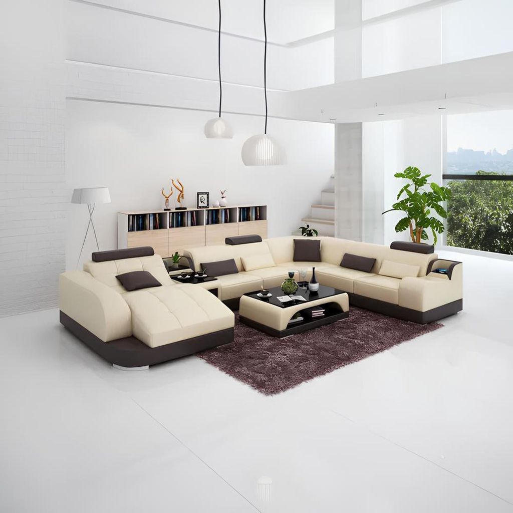 Polsterecke Ledersofa Wohnzimmersofa Eckcouch Eckgarnitur Sofa mit Couchtisch