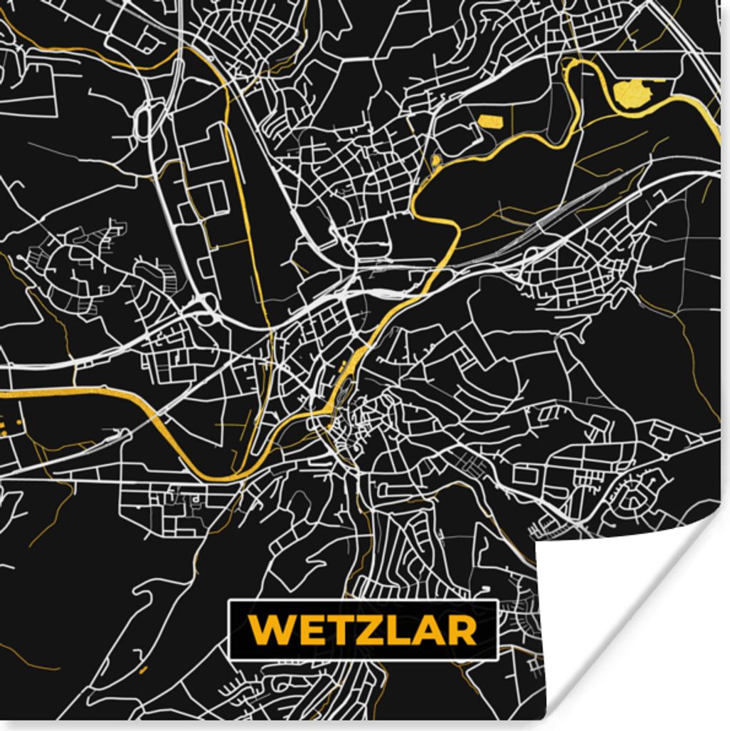 MuchoWow Poster Gold - Deutschland - Karte - Stadtplan - Wetzlar 30x30 cm - Wandposter - Printing
