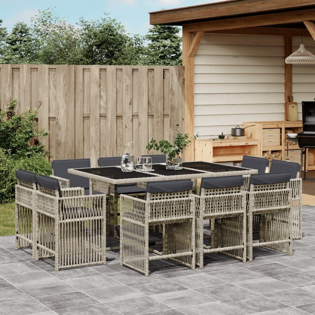 Maison Exclusive - 11-tlg. Garten-Essgruppe mit Kissen Hellgrau Poly Rattan