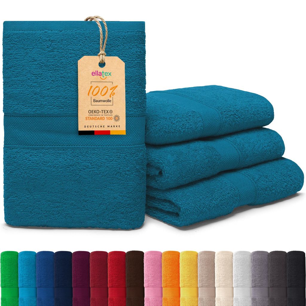 EllaTex PARIS 4er Set Handtücher 50x100 cm – 100% Baumwolle, 500 g/m² Frottier, Vorteilspack, in Farbe: Aquamarin