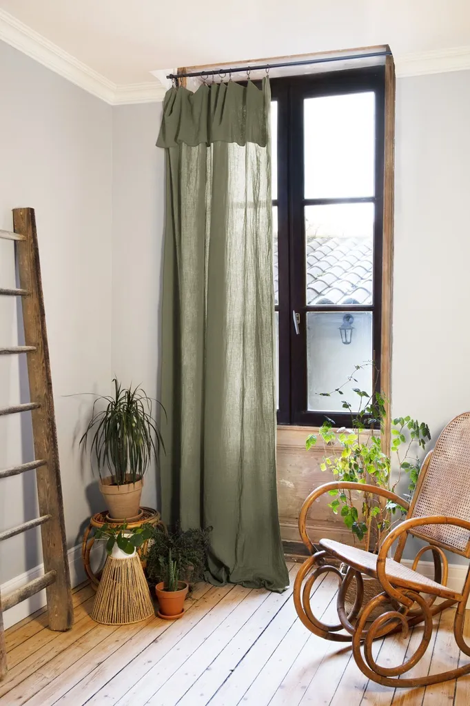 Grand Rideau Occultant Léger GAÏA 140x300 cm Vert Romarin Décoratif