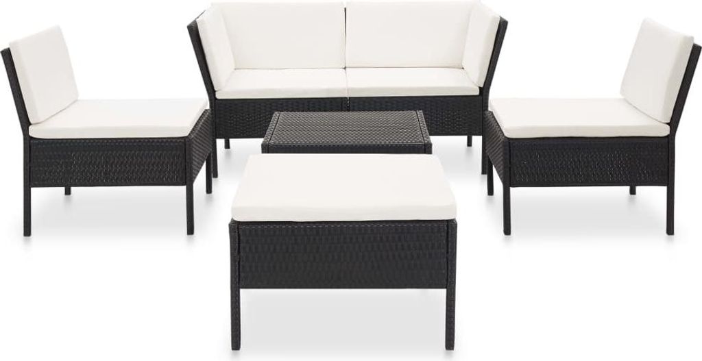 vidaXL 6-tlg. Garten-Lounge-Set mit Auflagen Poly Rattan Schwarz