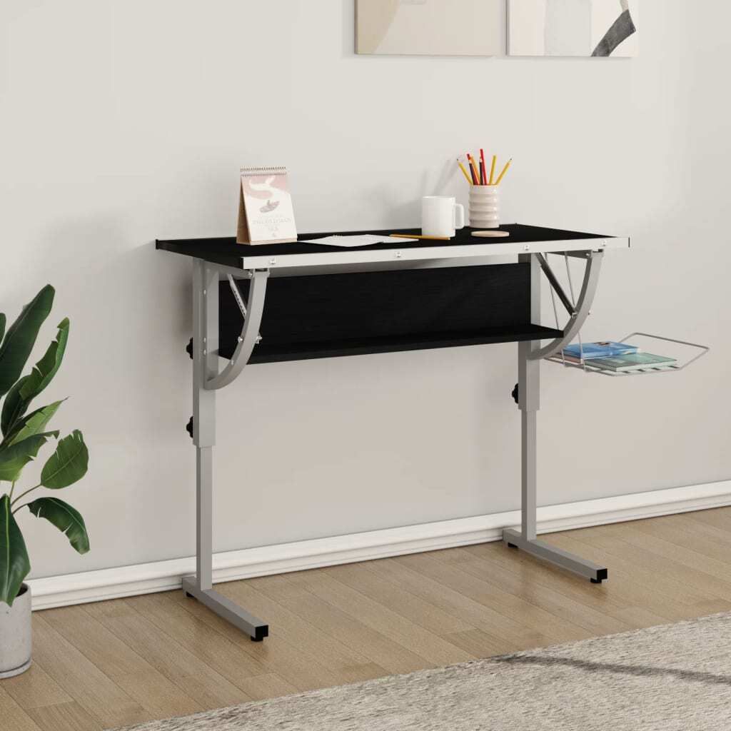 "Spring Sale"Basteltisch - elegantes Design - Computertisch/Bürotisch - Schwarz & Grau 110x53x(58-87)cm Holzwerkstoff Stahl DE999262 - Schreibtische