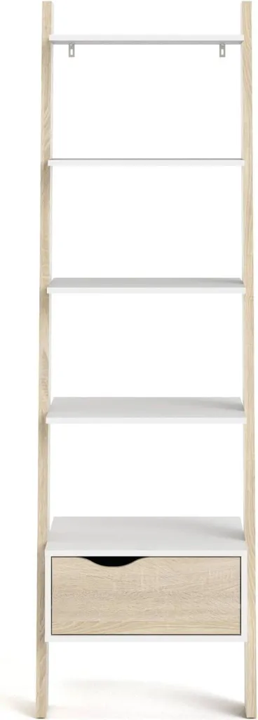 Bibliothèque BILLUND CALICOSY 4 Étagères 1 Tiroir Blanc Chêne H180cm