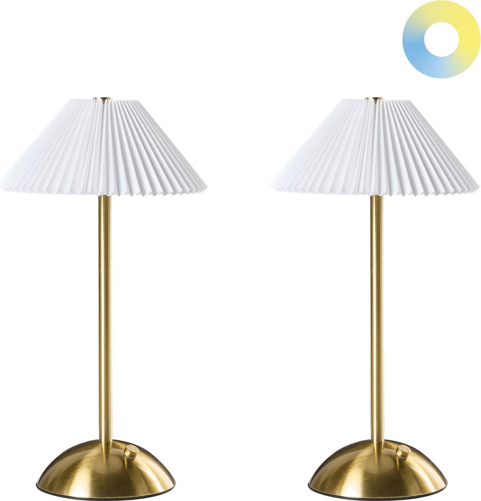 BELIANI LED Tischlampe 2er Set Gold Metall 30 cm Hoch Aufladbar Kabellos mit USB-C-Ladefunktion Modernes Design für Outdoor Indoor Garten Terrasse