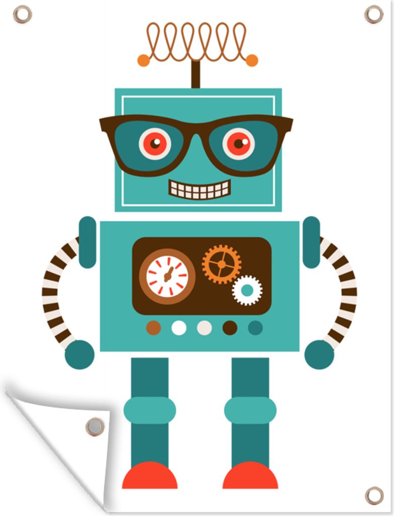 MuchoWow 60x80 cm Outdoor-Poster Gartendeko Sichtschutz Garten Poster für den Garten Roboter - Schutzbrille - Zahnräder - Gesicht - Jungen - K...