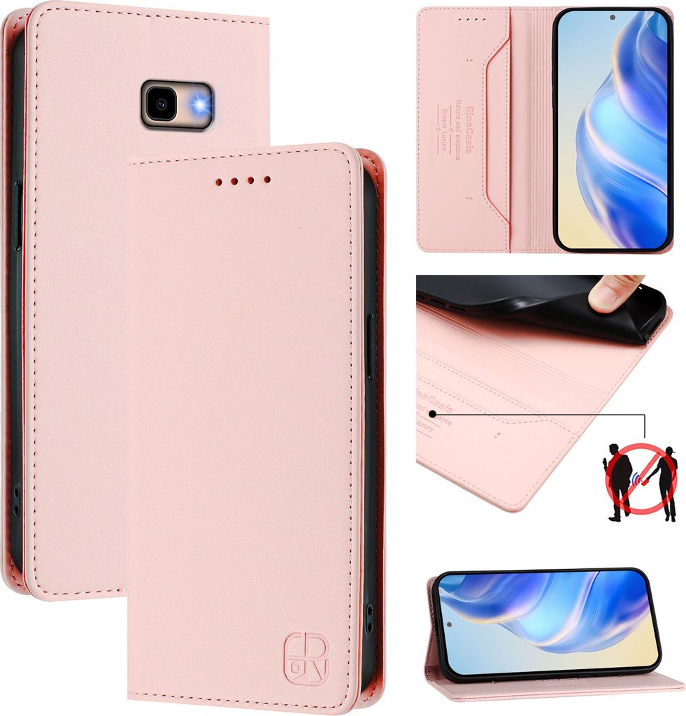 Lederhülle für Samsung Galaxy J4+/J4 Plus Hülle Flip Brieftasche Kartenfächern Ständer Schutzhülle Pink