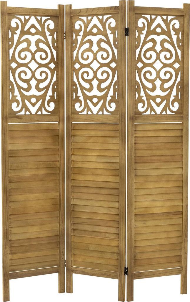 ML-Design Paravent Raumteiler 3-teilig Tokio, Natur, 170x121cm, aus Holz, Faltbarer Raumtrenner Innen, freistehend, Trennwand 3 Paneele, Stellwand