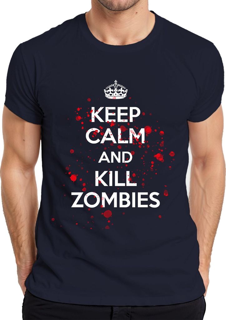 KEEP CALM KILL ZOMBIES Zombie Apokalypse Halloween Horror Blut Herren T-Shirt, Navy, 3XL