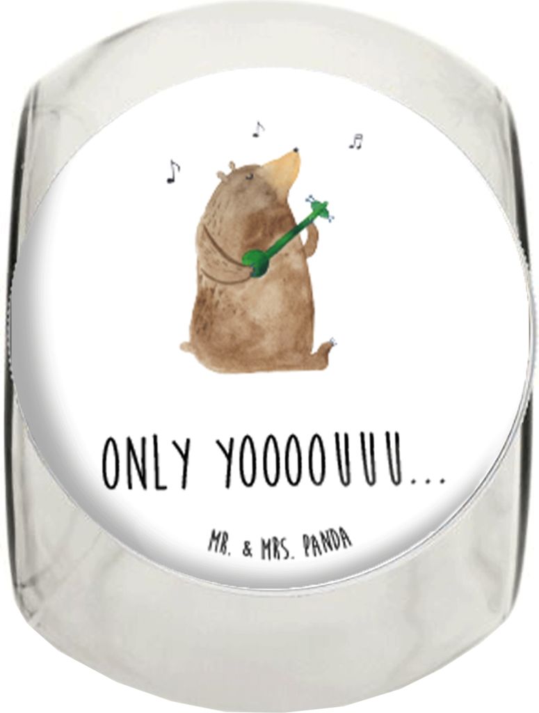 Mr. & Mrs. Panda Kaffeedose Bär Gitarre L 870ml - Weiß - Geschenk, Lebensmittelbehälter, Teddy, glasbehälter, gewürzglas, Teedose, Vorratsglas