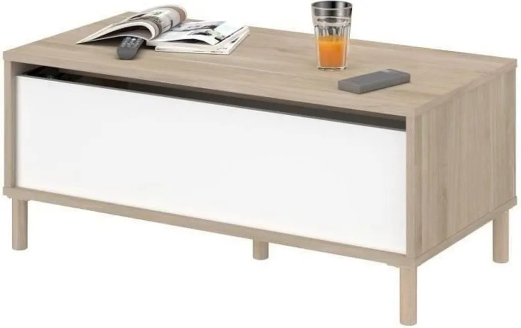 Table basse rectangulaire MORPHOS chêne blanc relevable 100x50 cm