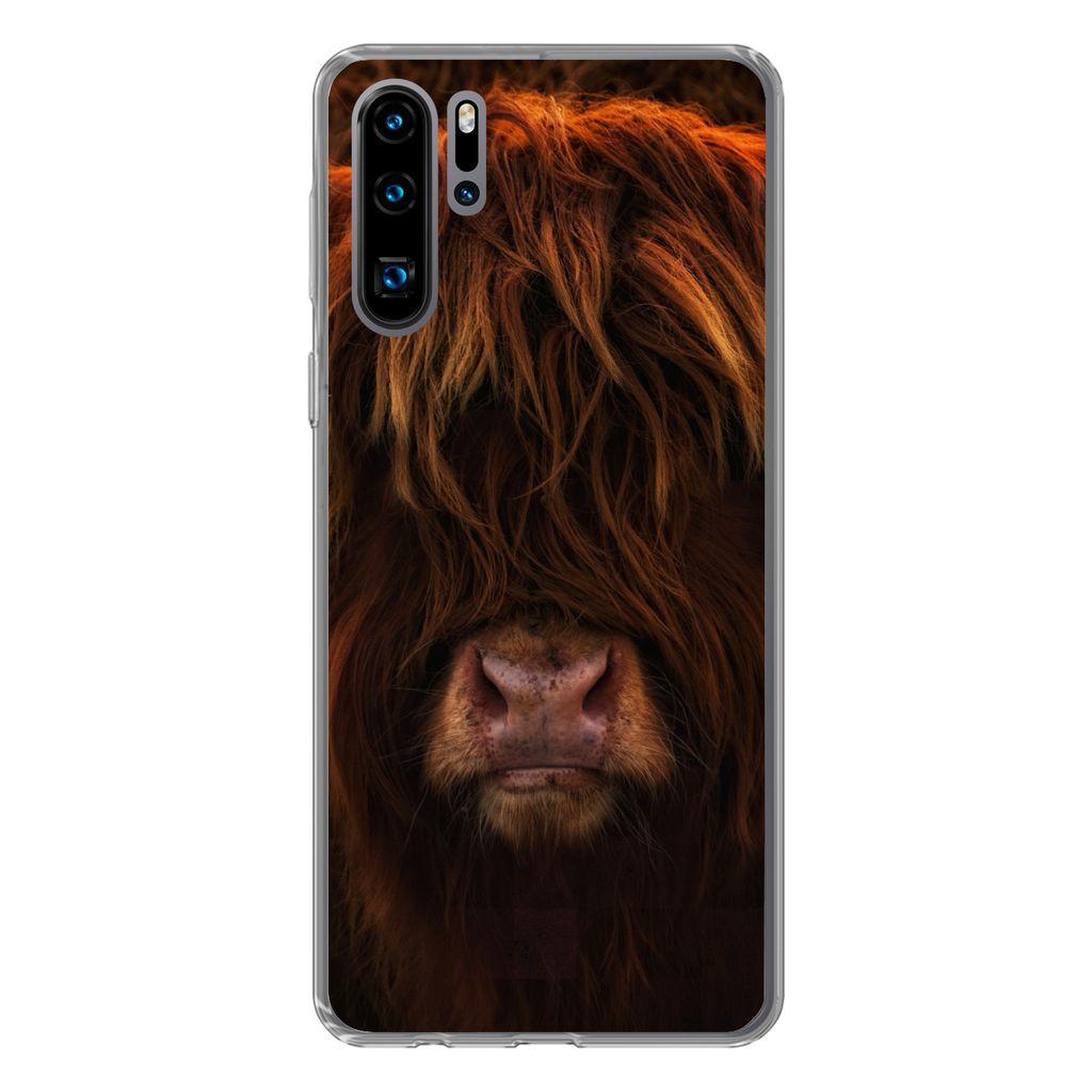 MuchoWow Handyhülle Schutzhülle Hülle für Huawei P30 Pro Schottischer Highlander - Kuh - Schwarz - Porträt Silikon Softcase Handy Hülle - S...