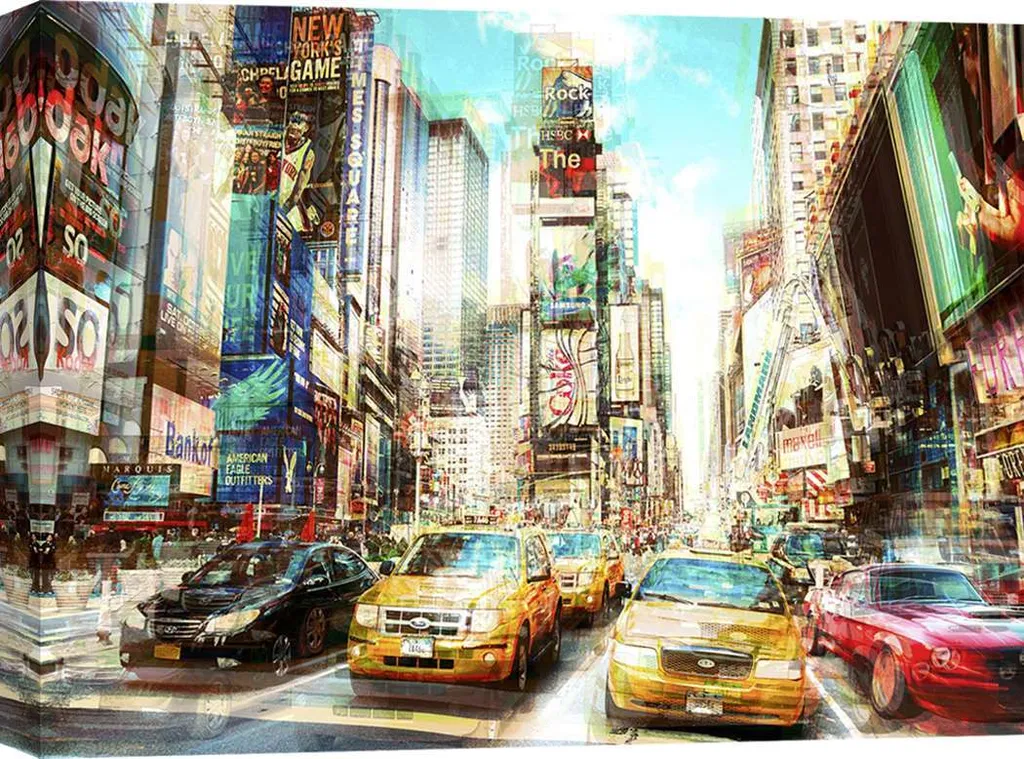 Tableau décoratif Times Square Multiexposure I châssis en bois 60x40 cm