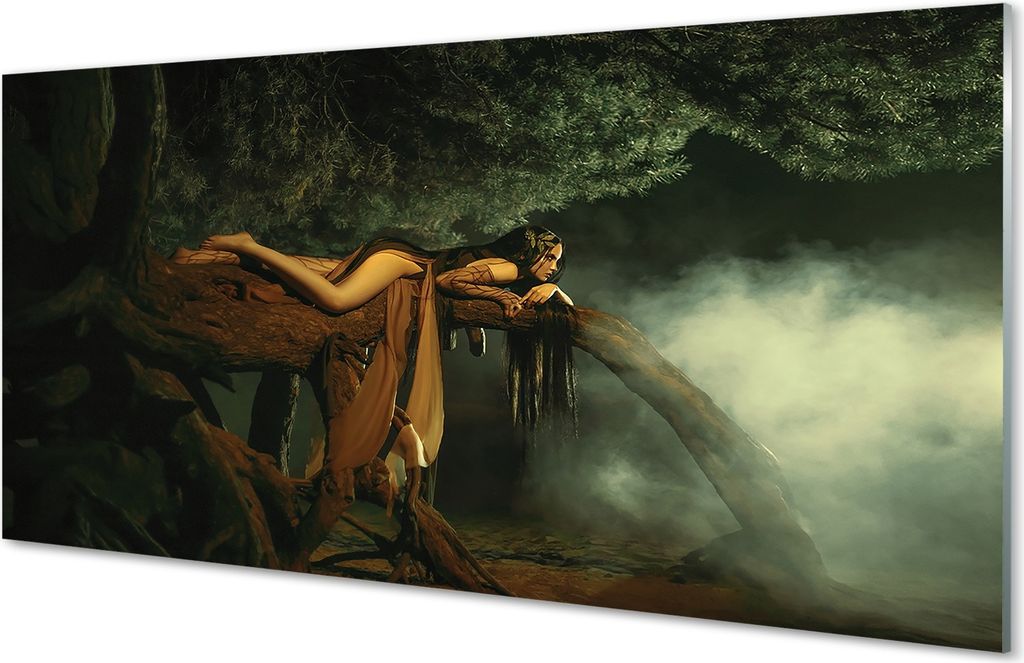 Spritzschutz 100x50 Wandkunst Frau Baum Wolken