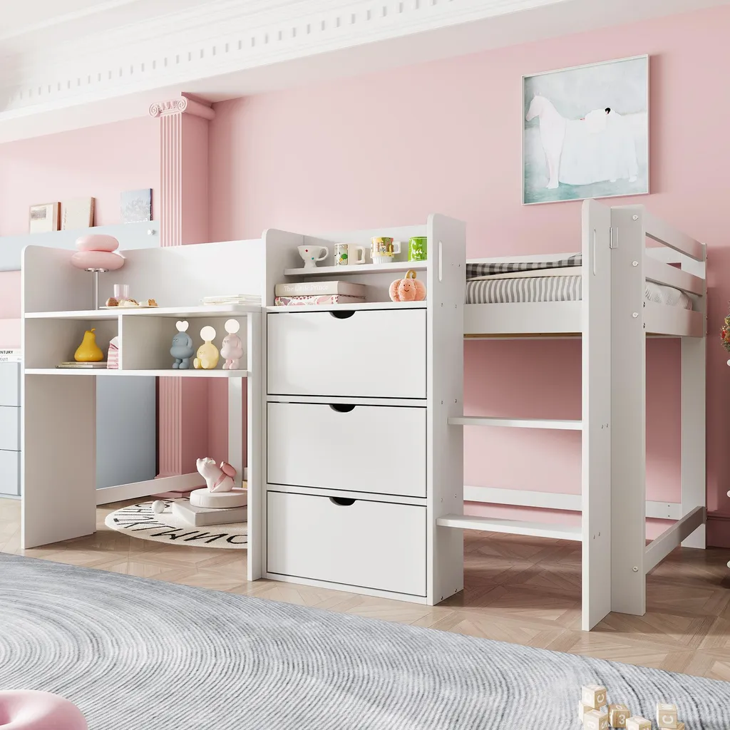 Lit d'Enfant Superposé Maison 90x200 cm pour Chambre Gain de Place