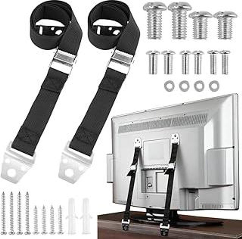 2 Stück TV Kippsicherung, Verstellbar Kippsicherung Fernseher mit Schrauben, für Kleinkinder und Haustiere, Einfach zu Installieren, Kippsicherun...