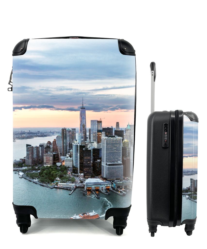MuchoWow Koffer Handgepäck Trolley Rollkoffer Kleine Reisekoffer mit 4 Rollen - Luftaufnahme von New York - Cabin Size < 55x40x23 cm & 55x40x20 ...