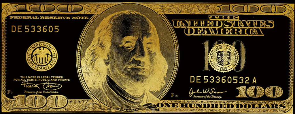 Tableau pop art doré et noir - Impression Dollar 150 x 60 cm - Moderne