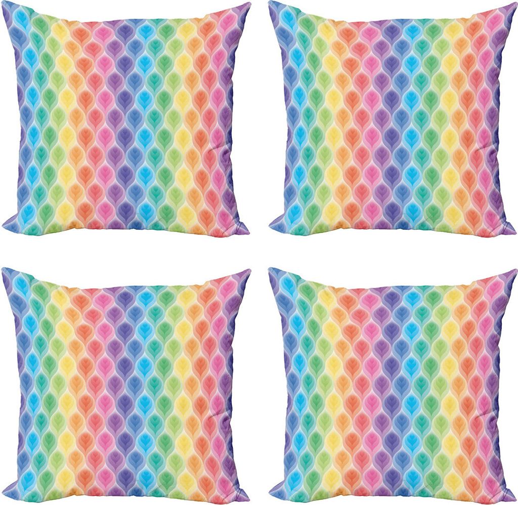 ABAKUHAUS Geometrisch Kissenbezug Set (4 Stück), Blumen-Muster-Motiv, Moderner Doppelseitiger Digitaldruck, 50 cm x 50 cm, Mehrfarbig