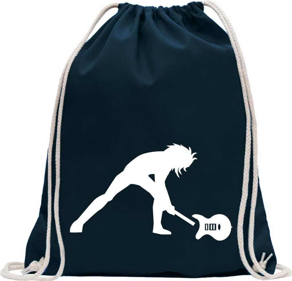 Kiwistar - Turnbeutel - dunkelblau - Gitarrist Musiker Festival - Fun Rucksack Sport Beutel Gymsack Baumwolle mit Ziehgurt