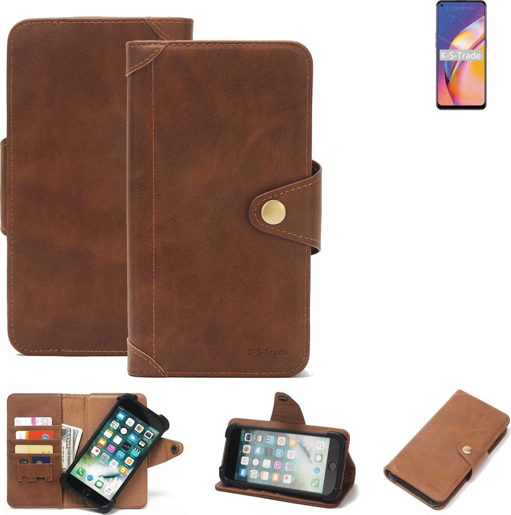 K-S-Trade Handyhülle für Oppo F19 Pro Schutz Hülle Walletcase Bookstyle Tasche Case Handytasche Wallet Flipcase Cover PolyurethanBraun (1x)