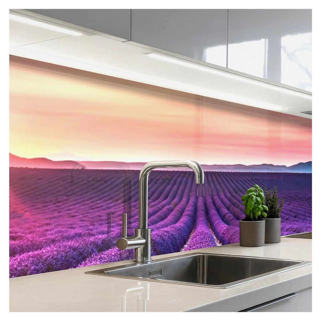 Küchenrückwand 60x250 cm Selbstklebend Spritzschutz Lavendel - Lila - Blumen