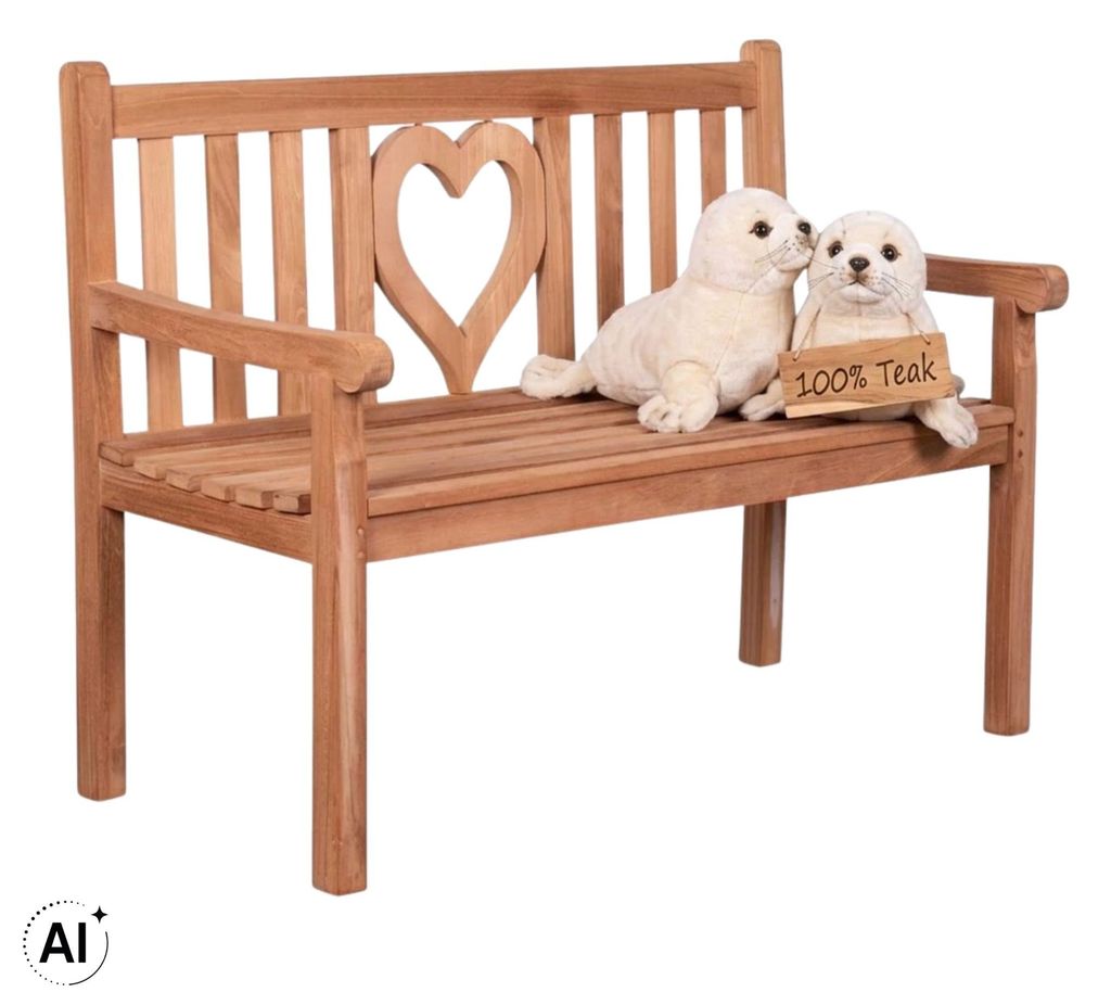 Gartenbank Teak Sitzbank 120cm mit Motiv Herz Produktbild 