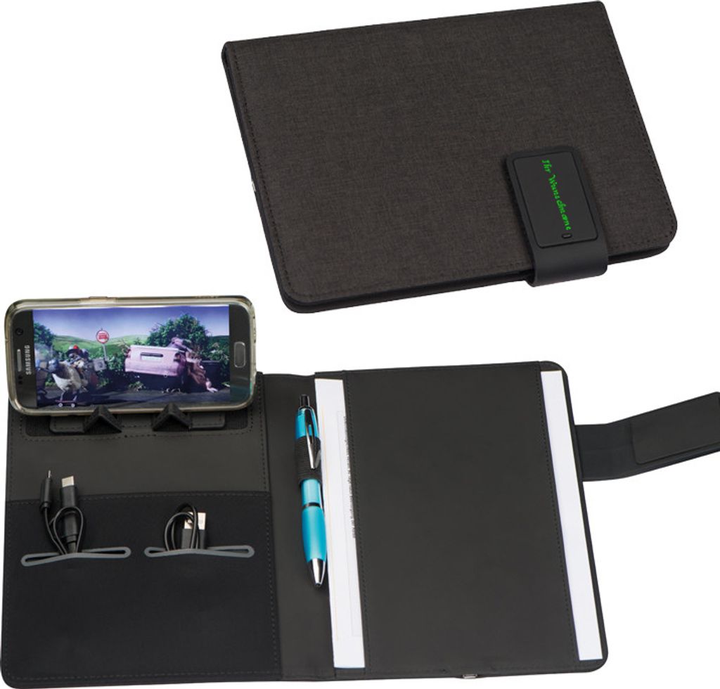 Tagungsmappe mit Gravur / mit Powerbank / A5 / Schreibmappe / Farbe: schwarz