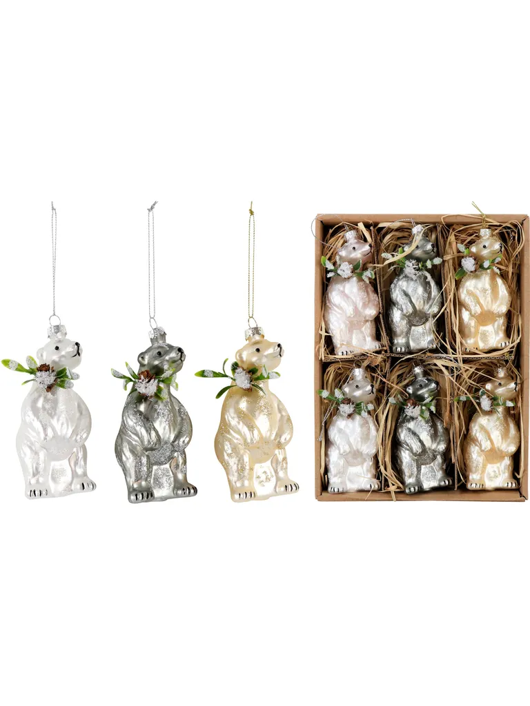 Set de 6 Décorations de Sapin en Verre Ours Vintage pour Noël XMAS