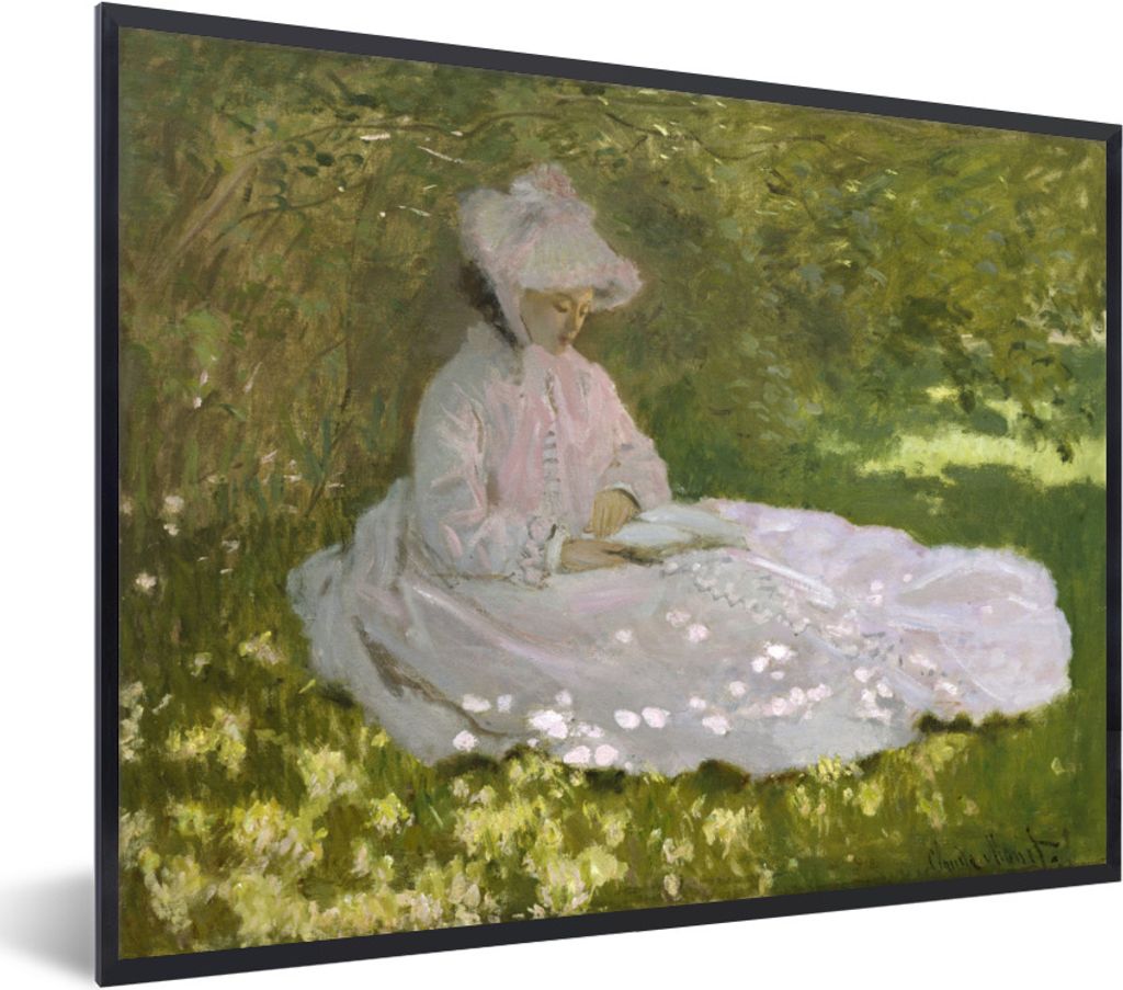 MuchoWow Gerahmtes Poster Frühling - Gemälde von Claude Monet 80x60 cm - Poster mit Schwarzem Bilderrahmen Wandposter Rahmen Foto Bilder - Schw...