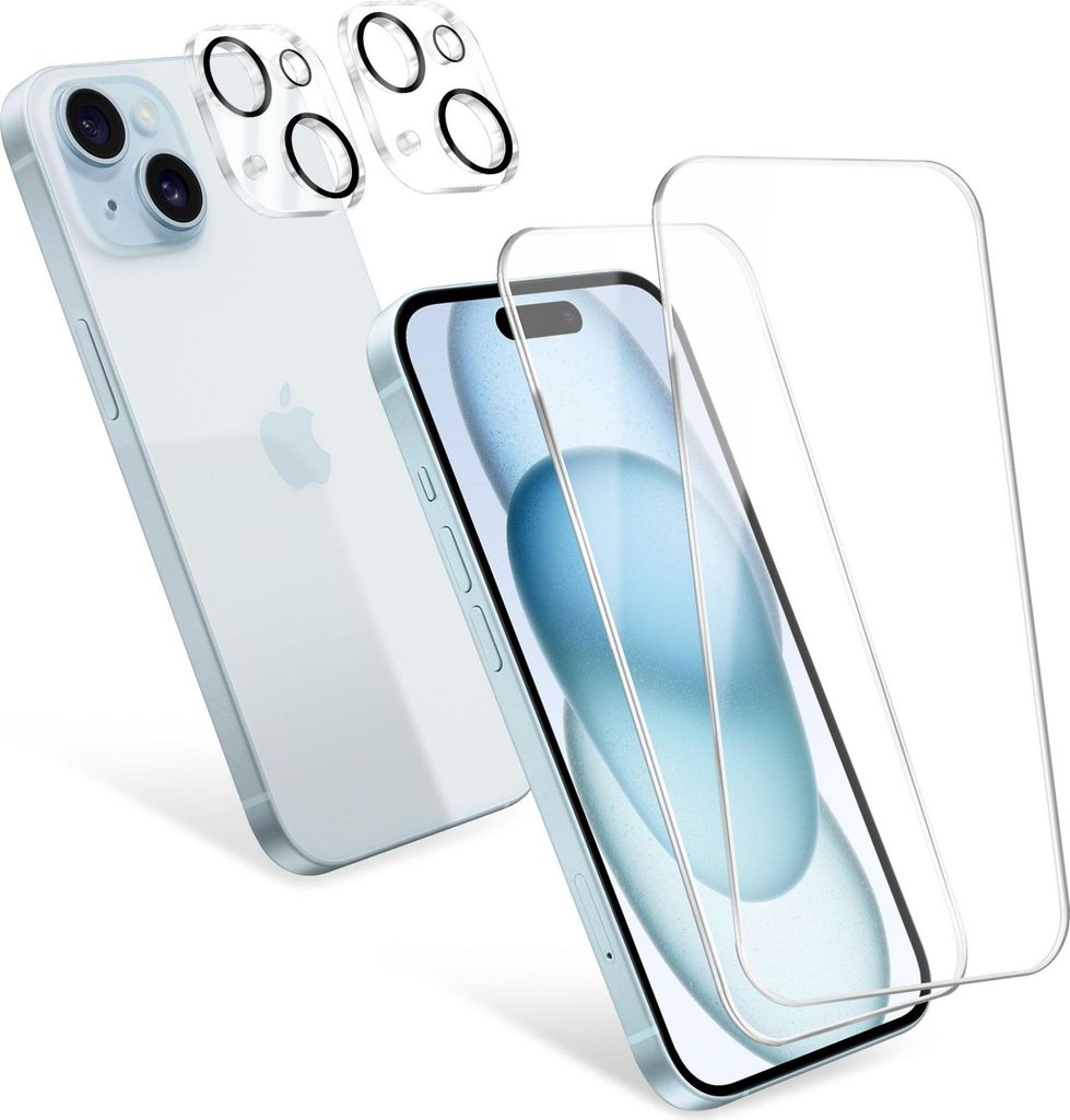 CELLONIC 2x Schutzfolie & 2x Kameraschutz kompatibel mit iPhone 15 – 6.1 Zoll Displayschutzfolie 0,33mm, Ultradünnes 9H Hartglas, Displayschutz ...