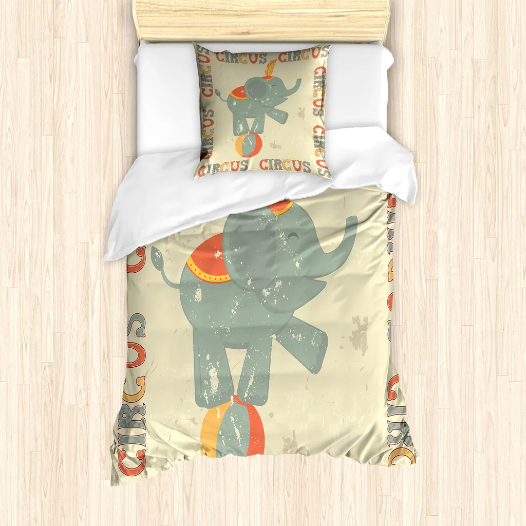 Set copripiumino ABAKUHAUS per letti singoli, stampa retrò elefante, antiacaro, adatto a chi soffre di allergie, con federa, 135 cm x 200 cm - 80 x 80 cm, multicolore