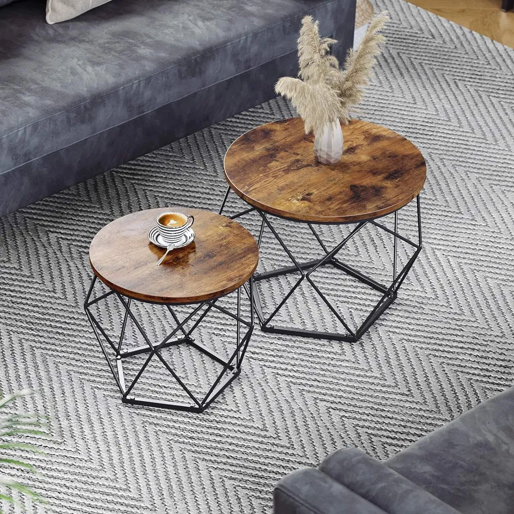 Table d'Appoint Stable et Compacte pour Petit Espace, Lot de 2 Bois - 6