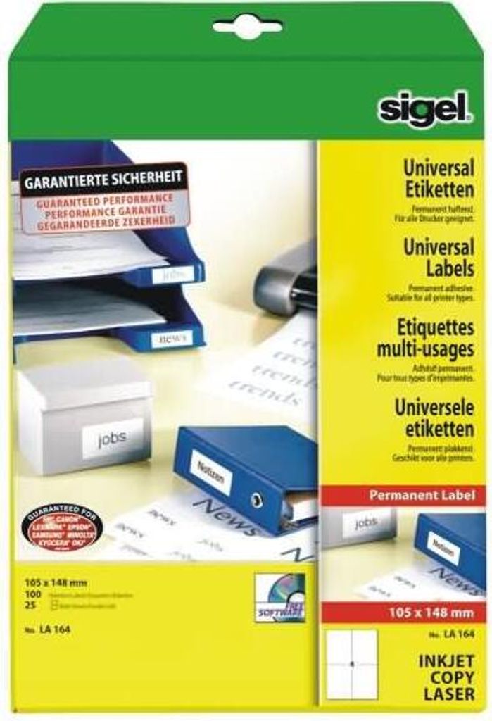 SIGEL LA164 Universal-Etiketten, 105 x 148 mm, weiß, 100 Etiketten