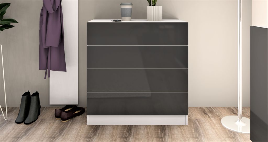 Kommode "Vaasa" 4 SK weiß-graphit-glänzend