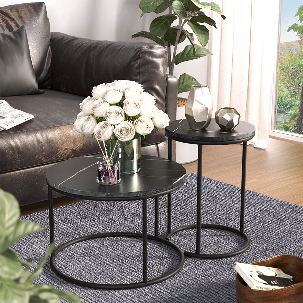 Tavolino Ottawa Marmo Nero 2 Pezzi Vicco - Design Salvaspazio Chic