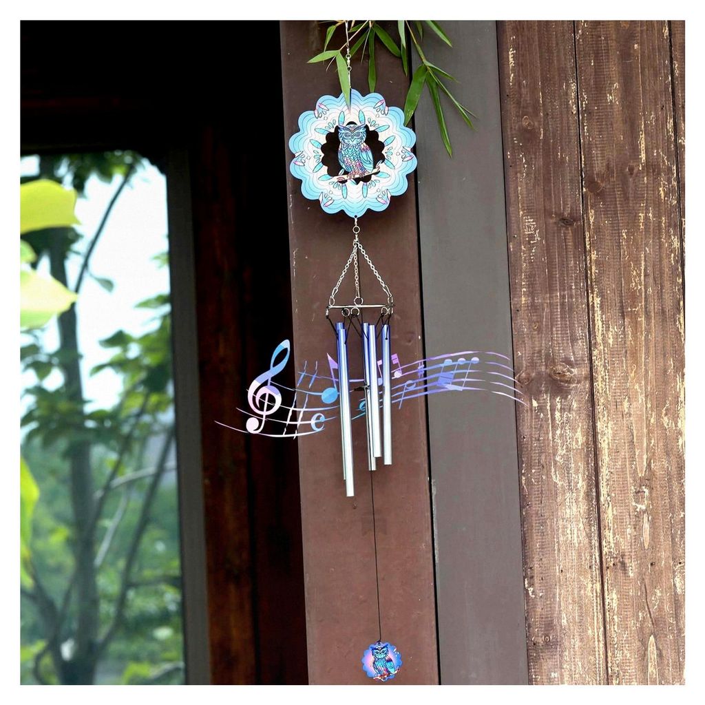 Eulen-Windspiel für den Außenbereich mit Windspinnern, Hängedekoration für Garten, Terrasse, Hinterhof und Veranda, ideales Geschenk für Fraue...