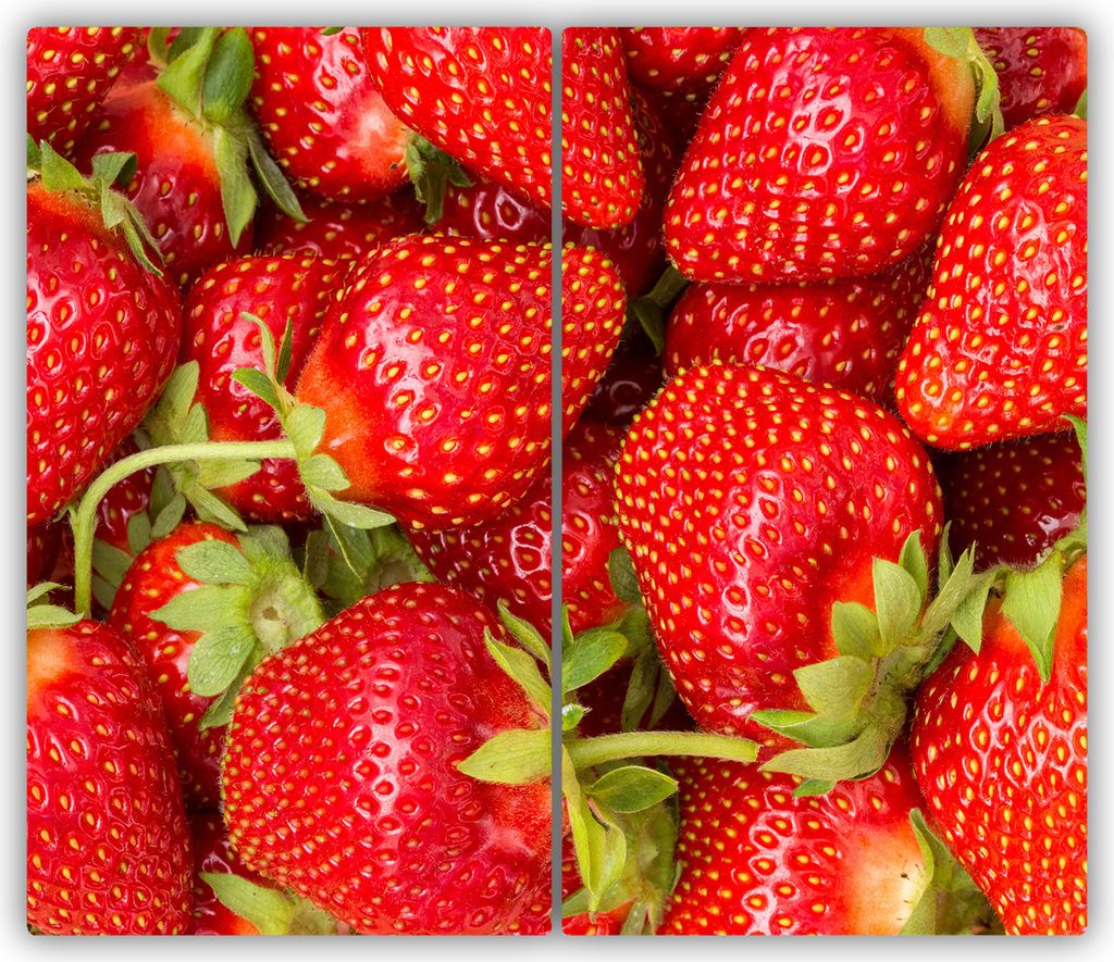 Tulup Glas-Herdabdeckplatte - 2x30x52cm - Glaskeramikkochfeld-Abdeckung Spritzschutz Zweiteilig Erdbeeren