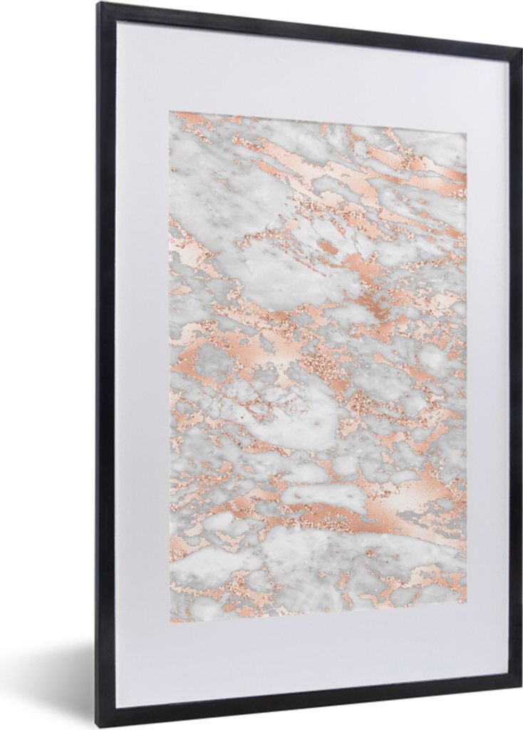 MuchoWow MuchoWow Gerahmtes Poster Marmor - Grau - Roségold - Luxus - Marmoroptik 40x60 cm - Poster mit zchwarzem Bilderrahmen - Poster in Rahmen