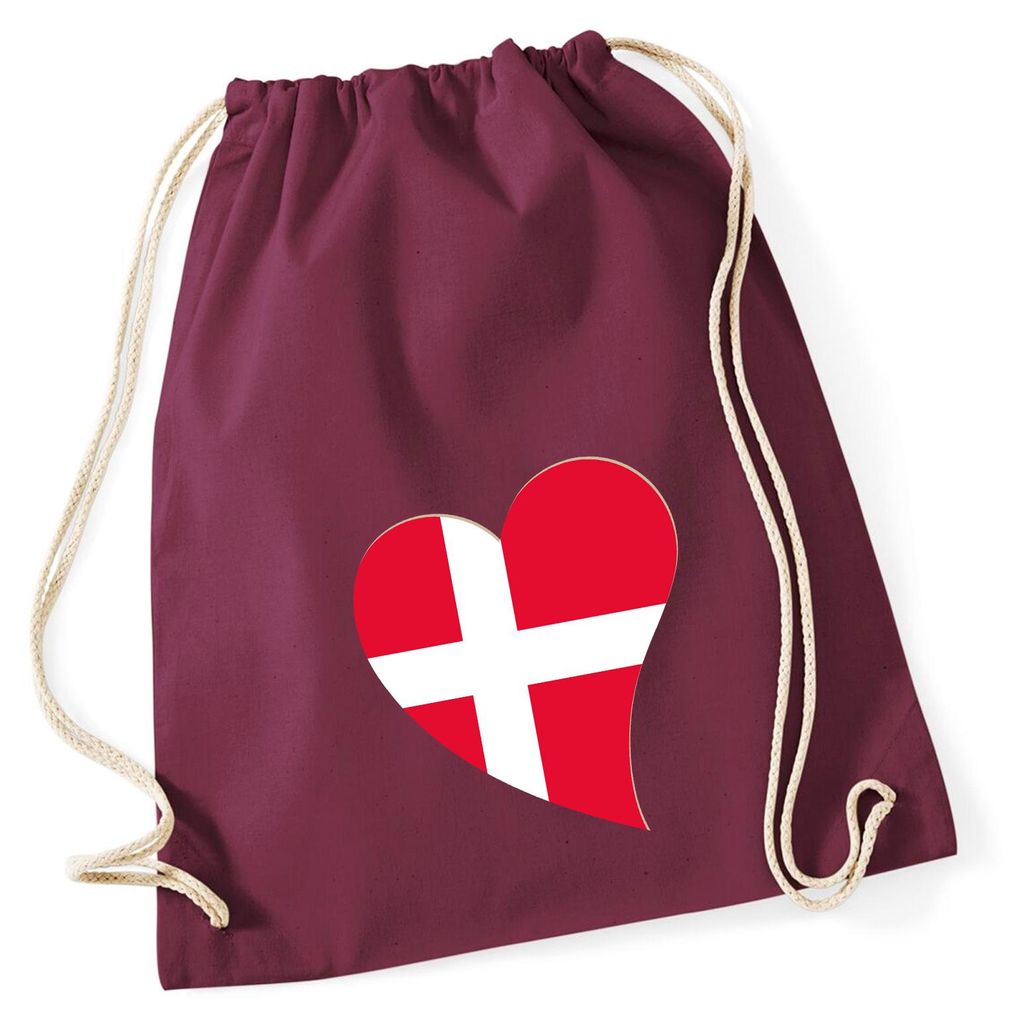 Huuraa Turnbeutel Dänemark Flagge Herz 12 Liter Burgundy Baumwolle Rucksack Geschenkidee
