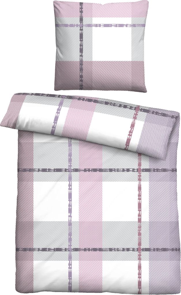 Traumhaft schlafen - Castell - Markenbettwäsche Nicki Bettwäsche 0380746 KARO-STREIFEN-MIX color: viola, size: 1x 135x200 cm + 1x 80x80 cm