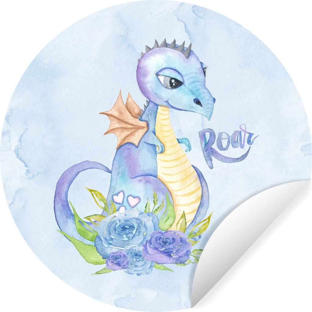MuchoWow Runde Wandtattoo - Wandsticker Tapete Aufkleber Dinosaurier - Blau - Kinderzimmer - Jungen - Mädchen - Kinder Ø 100 cm Selbstklebend u...