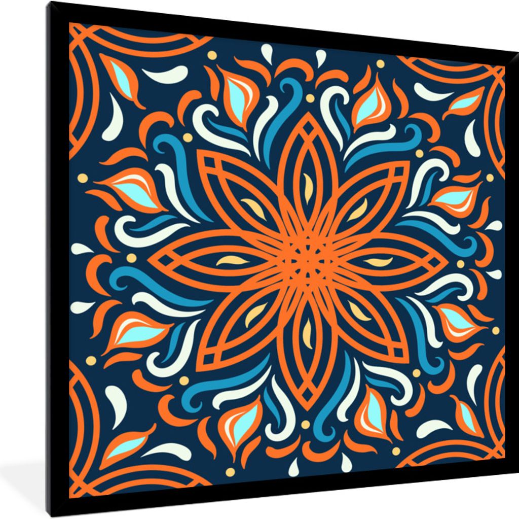 MuchoWow Gerahmtes Poster Blume - Blätter - Orange 40x40 cm - Poster mit Schwarzem Bilderrahmen Wandposter Rahmen Foto Bilder - Mit Rahmen - Wan...