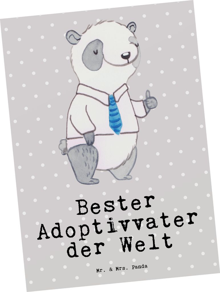 Mr. & Mrs. Panda Grußkarte Panda Bester Adoptivvater der Welt - Grau Pastell - Geschenk, Kunstkarten, Geschenkidee, bildkarte, Ansichtskarte, Post...