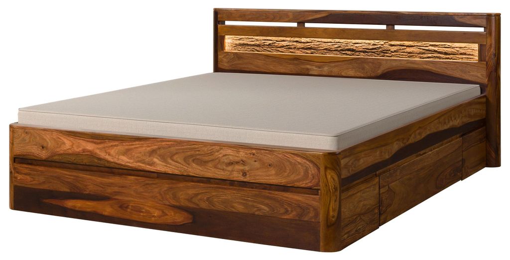 MASSIVMOEBEL24.DE Bett mit Schubladen Sheesham 200x200x90 Produktbild 