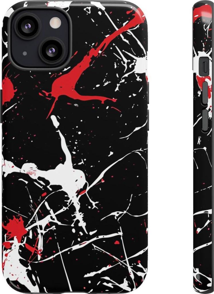 Rote und weiße Farbspritzer auf Schwarz – Hülle Kompatibel mit iPhone 13