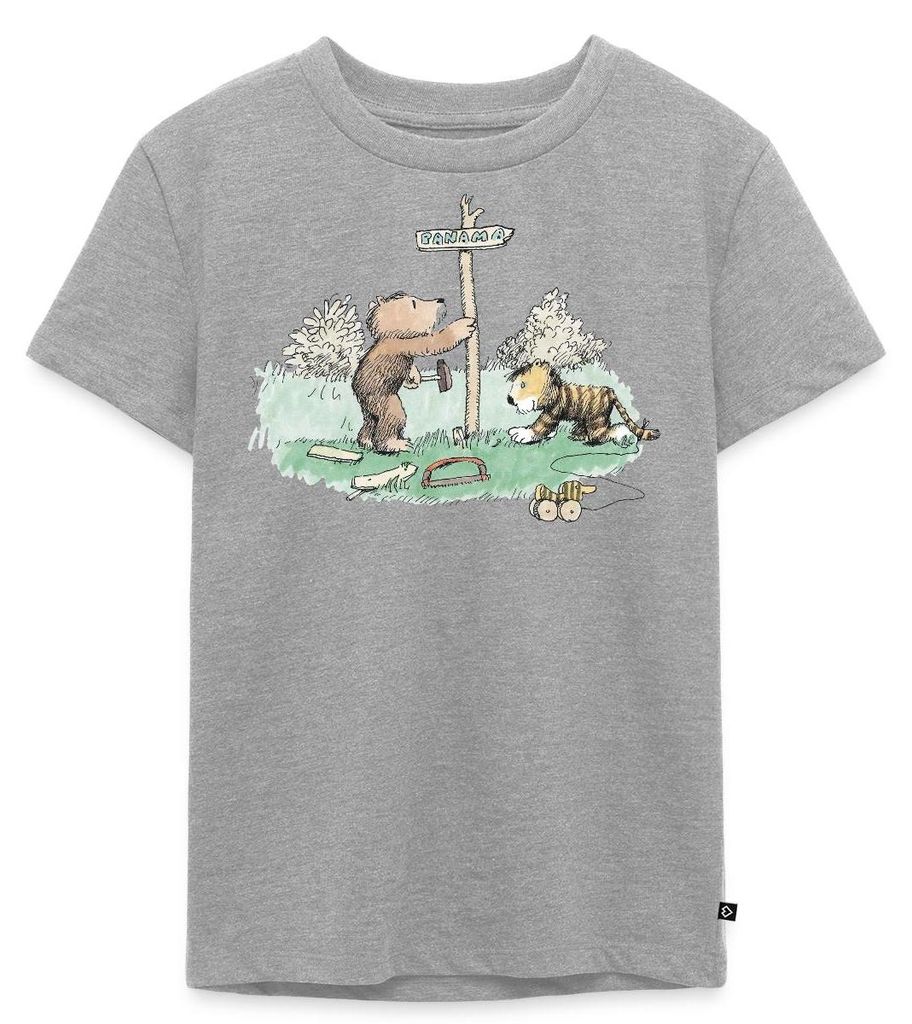 Spreadshirt Janosch Tiger und Bär Panama Schild Kinder Premium T-Shirt, 98/104 (2 Jahre), Grau meliert