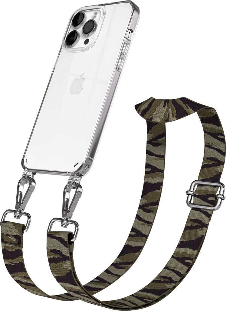 EAZY CASE Handykette - Verstellbarer Trageriemen kompatibel mit Apple iPhone 14 Pro Max, Handykordel mit transparenter Silikon-Hülle, Karabiner Si...