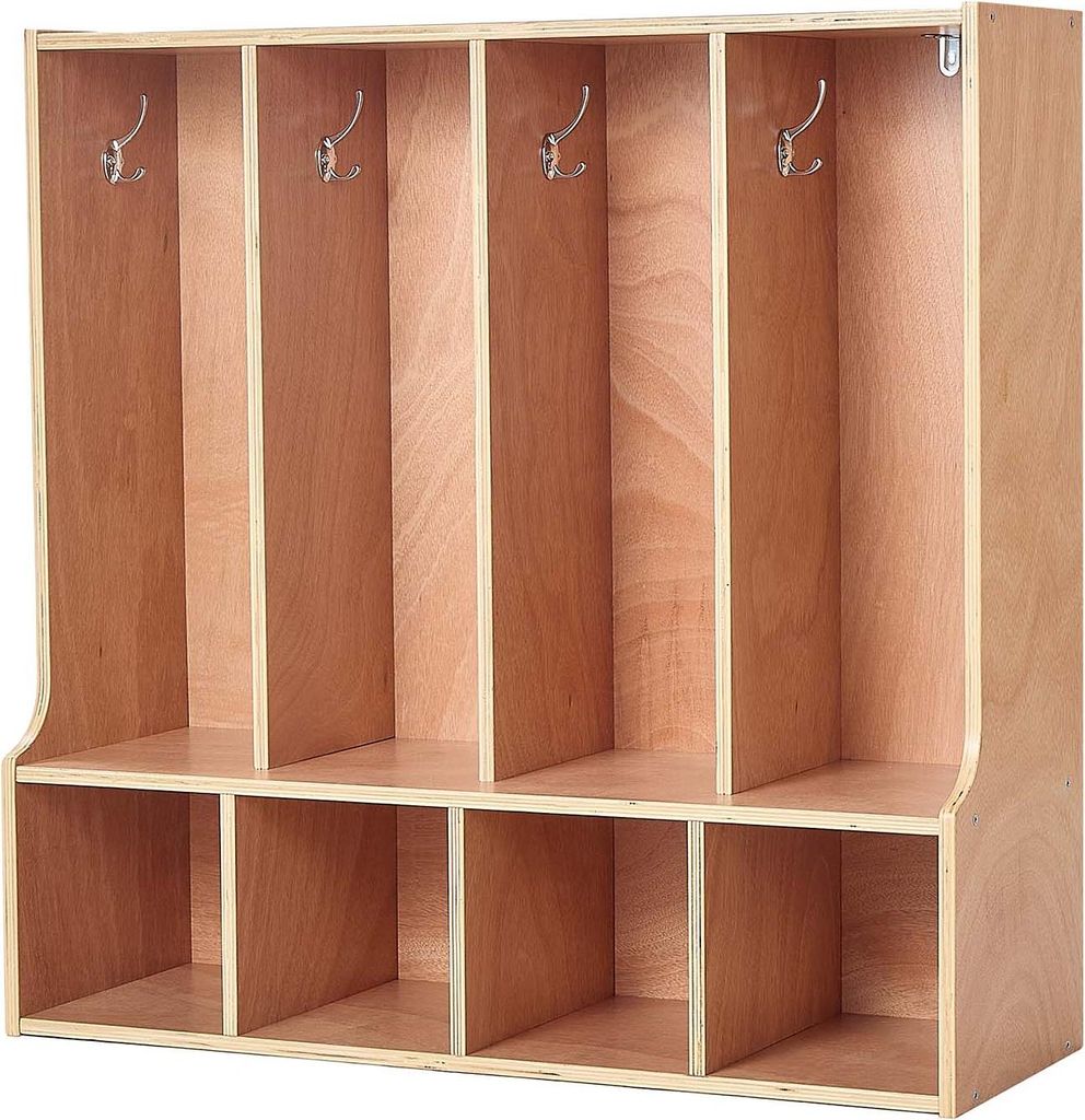 SucceBuy Offener Kinderkleiderschrank aus Sperrholz, Kindergarderobe mit 8 Haken und 8 Fächern (4 große und 4 kleine), Garderoben- und Aufbewahru...
