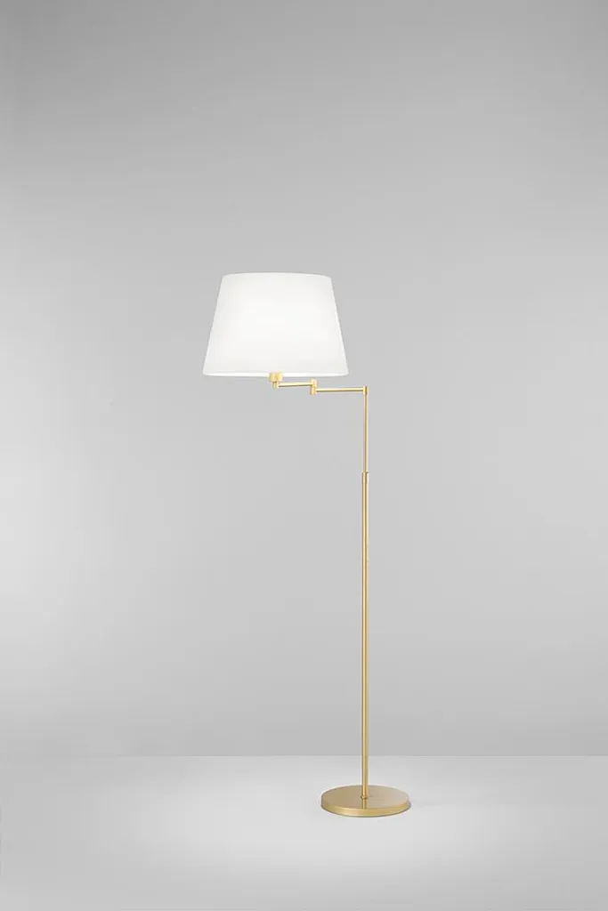 Lampadaire Perenz en métal or mat 35W E27 avec abat-jour blanc design